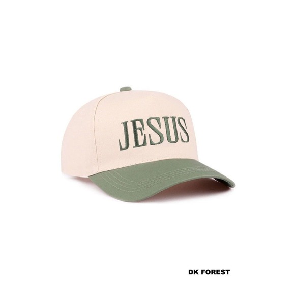 Jesus Embroidered Hat Dark Forest / Cream NWT - Picture 4 of 5